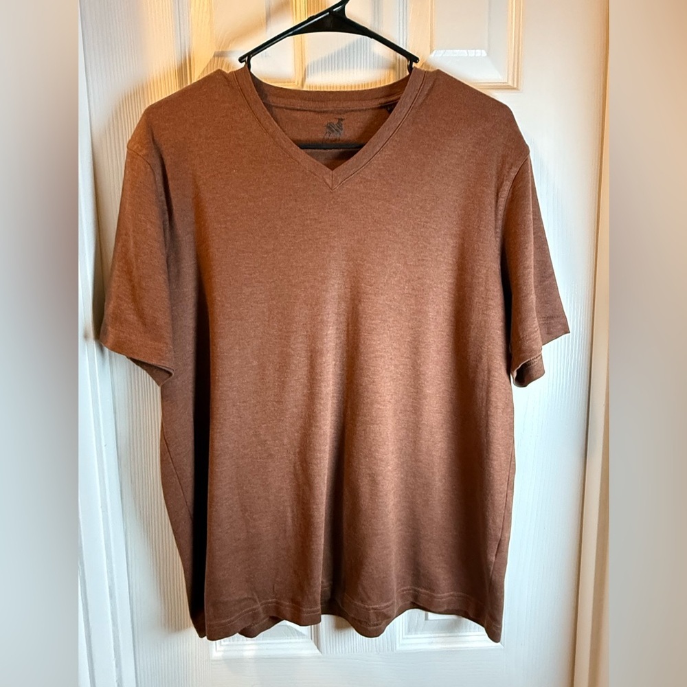 Metro Wear Raffi Men's Brown Short Sleeve V-Neck Tee Shirt Casual Pull On Cotton
